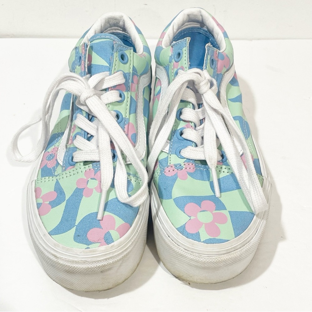 Vans x Free People Size 5 Old Skool Stackform Checkerboard Floral Sneakers - Picture 2 of 7